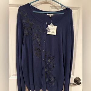 NWT Women’s Size XXL Croft & Barrow Navy & Black Embellished Button Up Cardigan